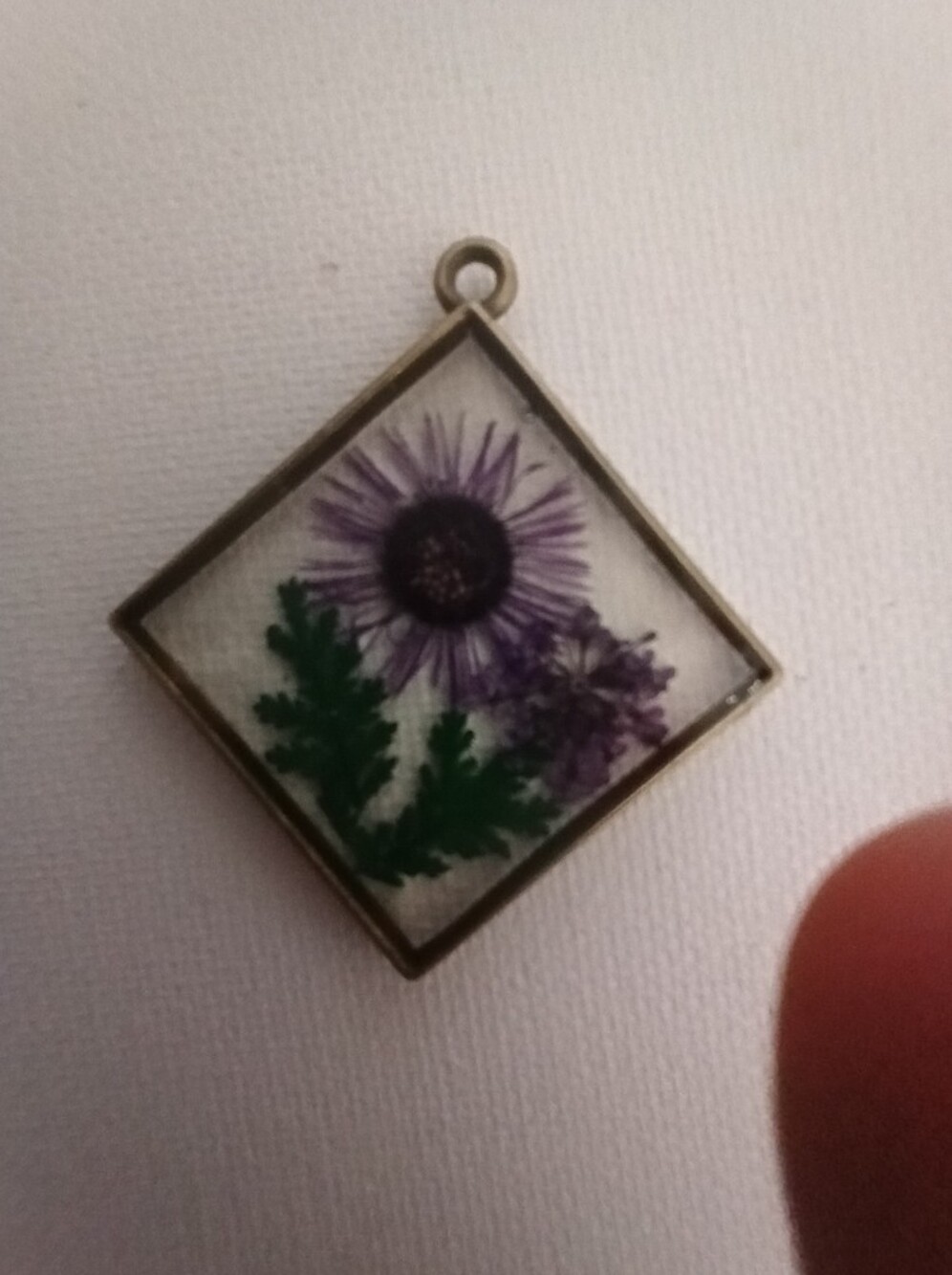 Handmade Pressed Flower Pendant — Purple & Green